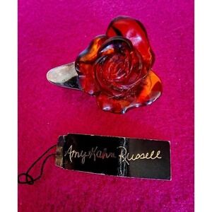 Amy Kahn Russell‎ Vintage Carved Baltic Amber Rose Pin/Pendant Sterling Silver